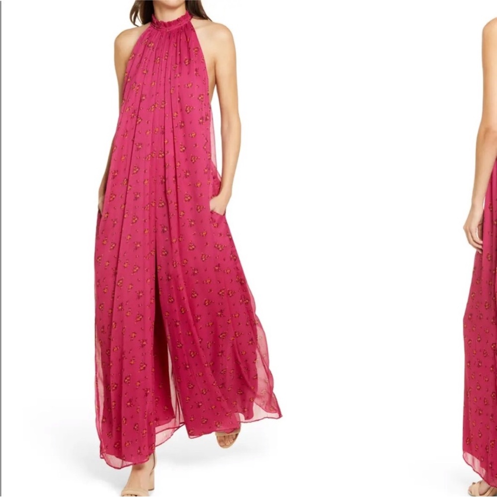 Free People Bright Fuchsia Halter Wide-Leg Jumpsuit - Picture 3 of 14